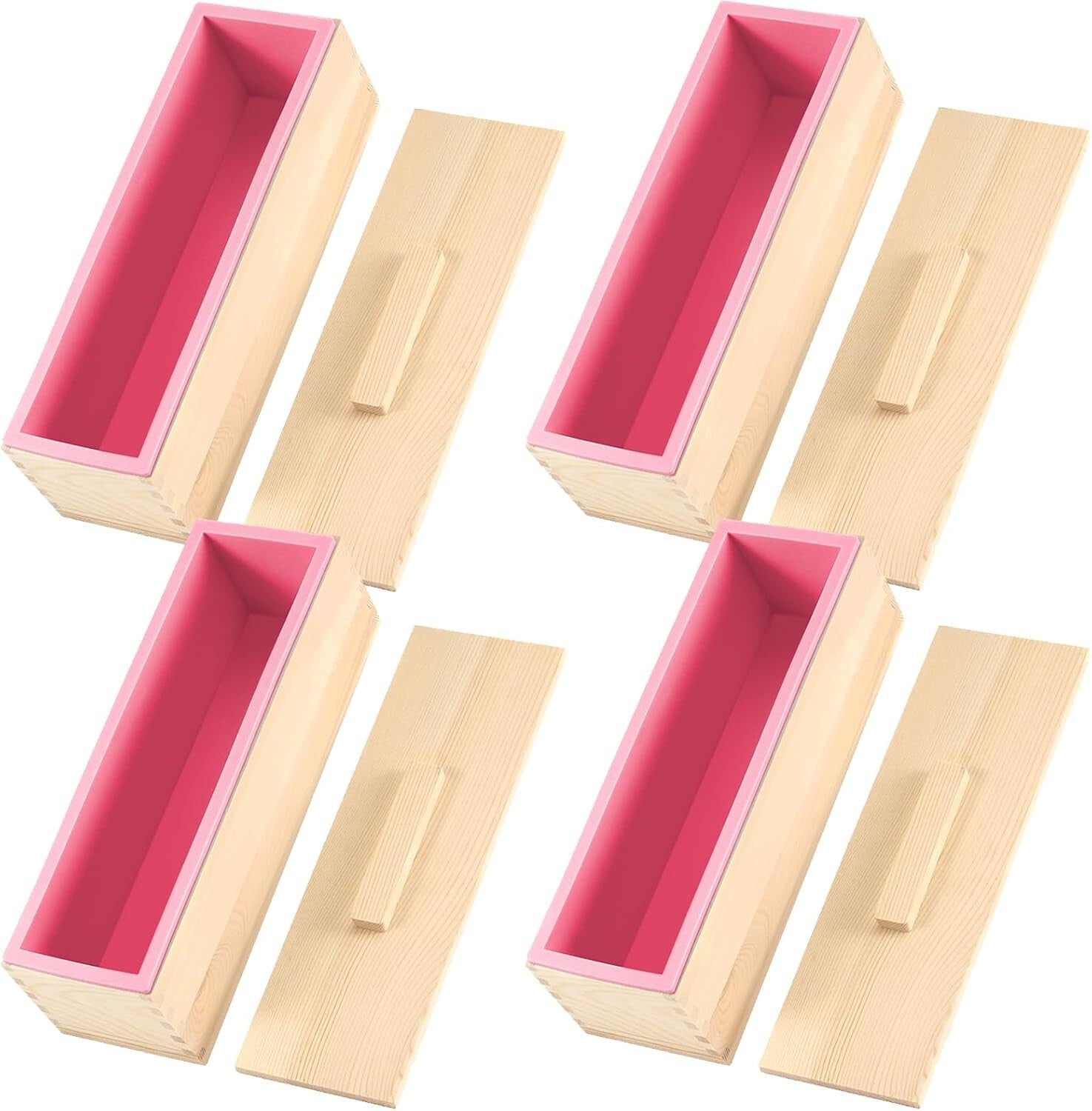 Reusable 42oz Pink Soap Molds Set with Wooden Lids - Ideal for Creative Crafts
