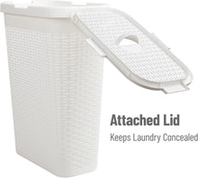 Load image into Gallery viewer, Chic Space-Saving 40L Wicker Laundry Basket with Ventilated Lid - White Plastic