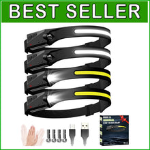 Load image into Gallery viewer, Waterproof 4-Pack Rechargeable Headlamps with Motion Sensor &amp; 30° Wide Beam