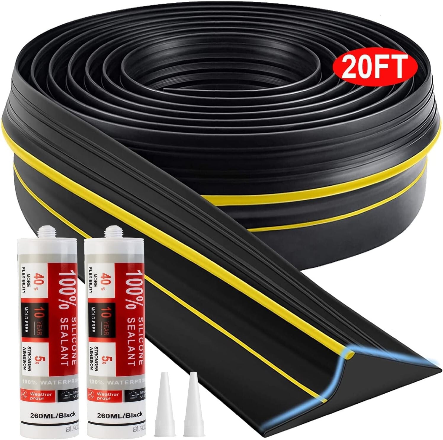 Extreme Weather Protection Garage Door Seal - 20ft Rubber Strip for All Surfaces