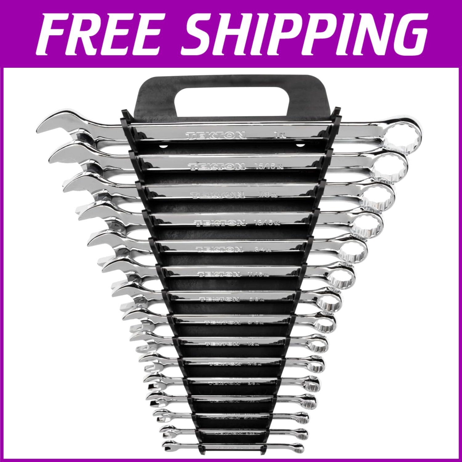 15-Piece Chrome Finish Combination Wrench Set with Holder - Tight Space Access