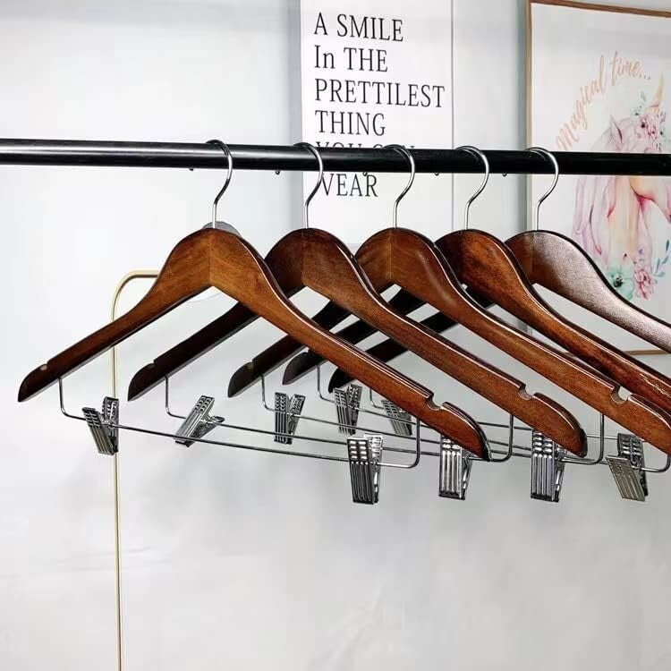High-Grade Wooden Hangers with Clips: 20-Piece Set for Elegant Clothing Storage