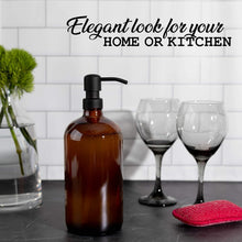 Load image into Gallery viewer, Versatile 32oz Amber Glass Shampoo and Soap Dispenser with Stainless Steel Pumps