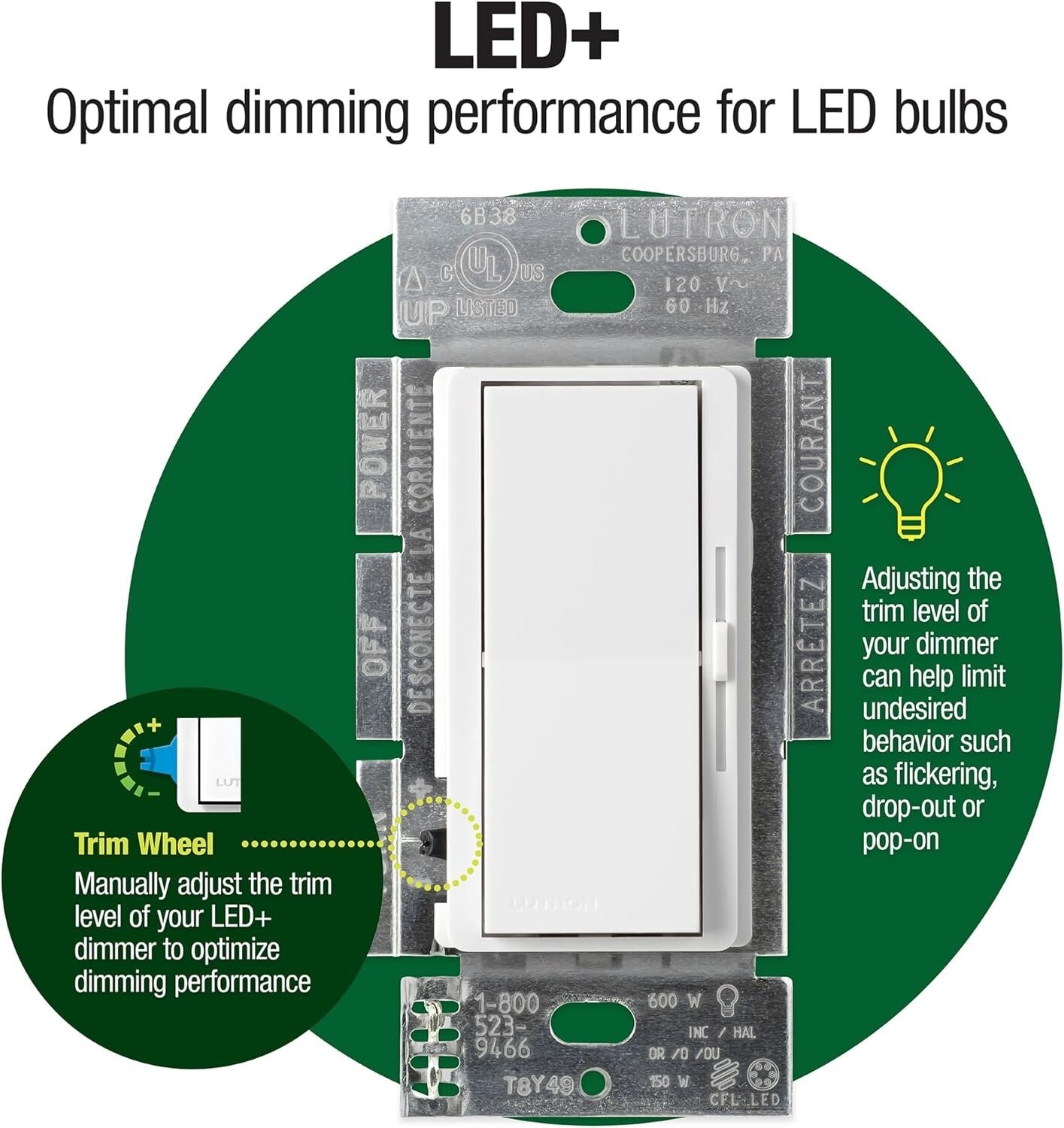 Diva LED+ Dimmer Switch - 2-Pack for Smooth Dimming of LED & Incandescent Bulbs
