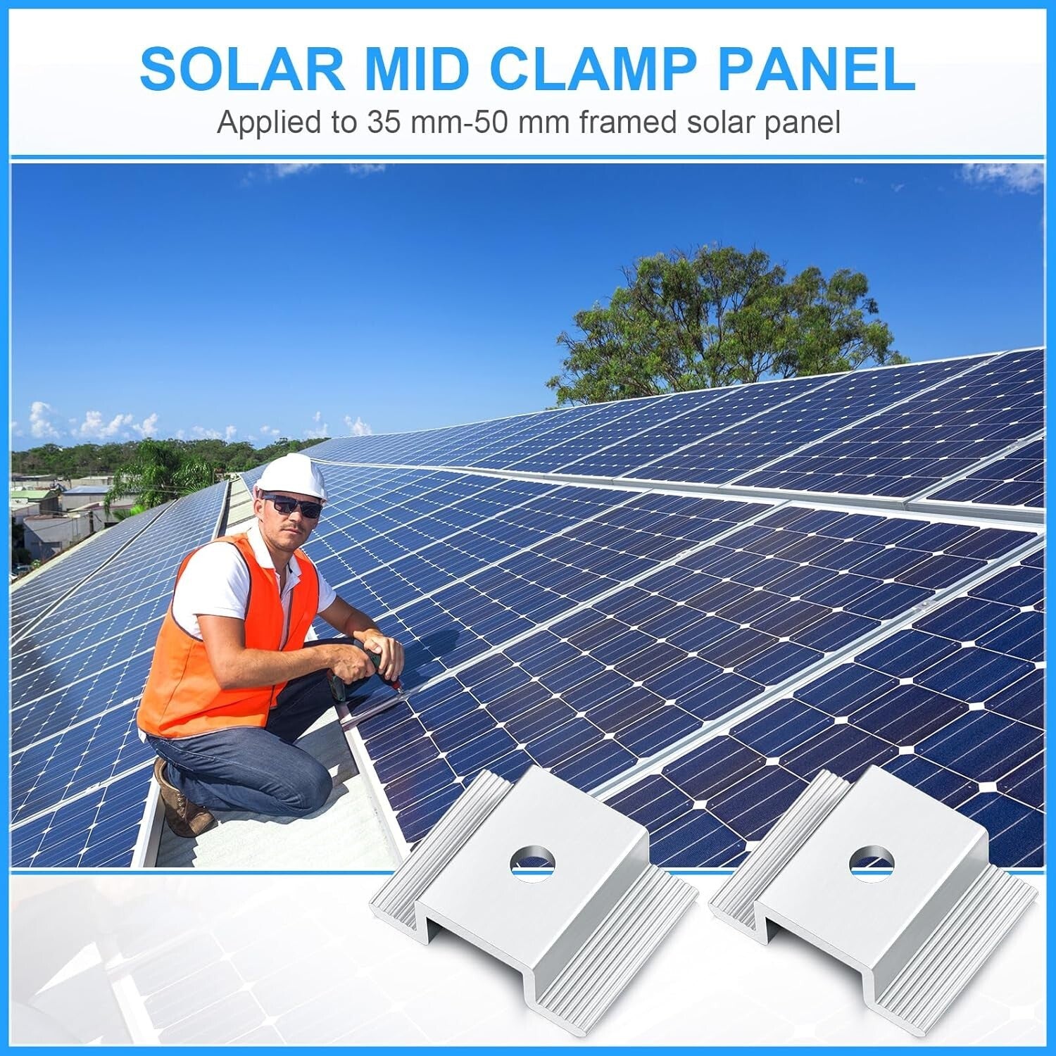 Durable 1.06 Inch Solar Panel Mid Clamps - Corrosion-Resistant Mounting Kit