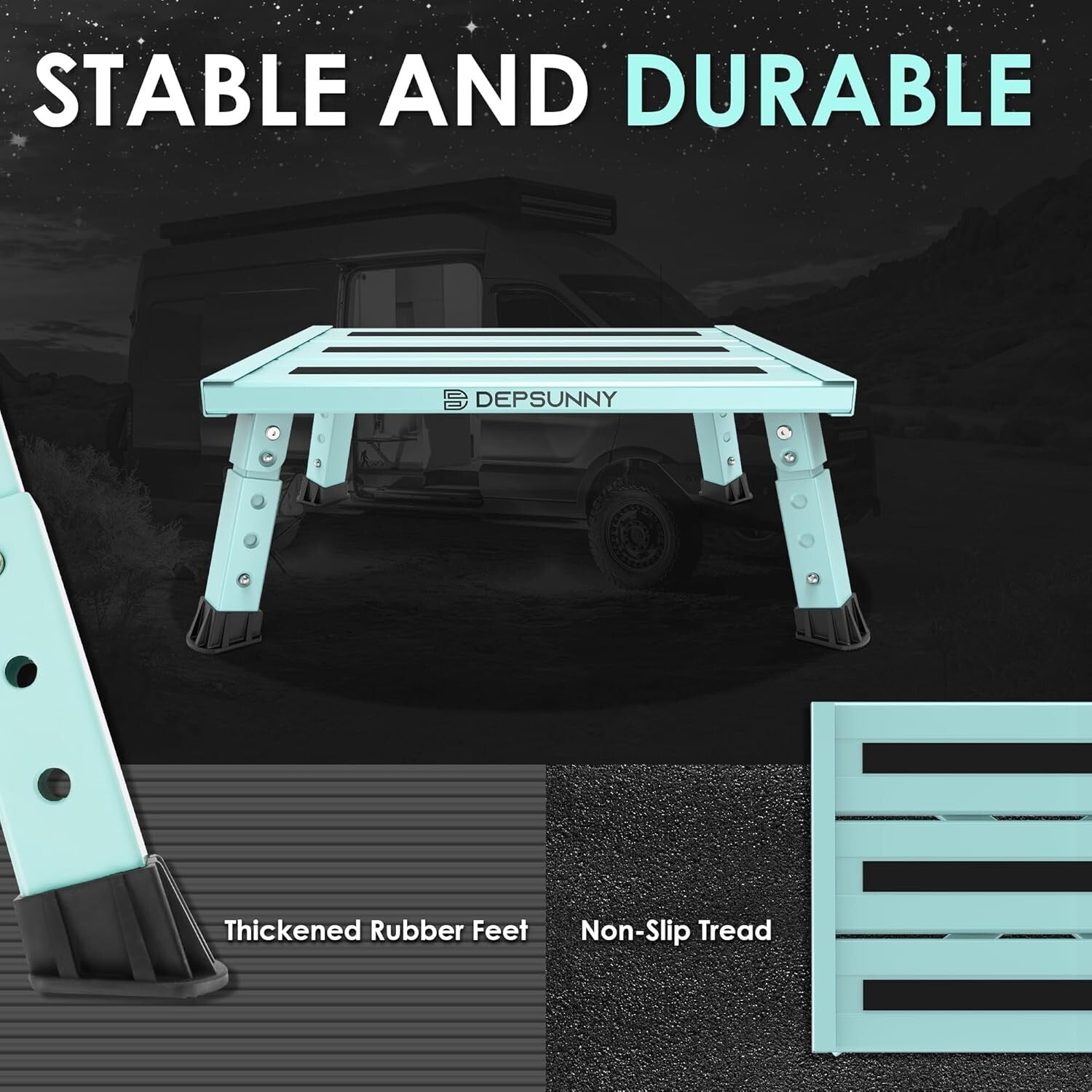 Adjustable Height Aluminum RV Step Stool - Supports 1,000 lbs, Foldable & Safe