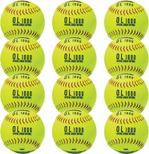 Load image into Gallery viewer, Optic Yellow Fastpitch Softballs - 12 Inch Official Size, 12 Pack with Mesh Bag