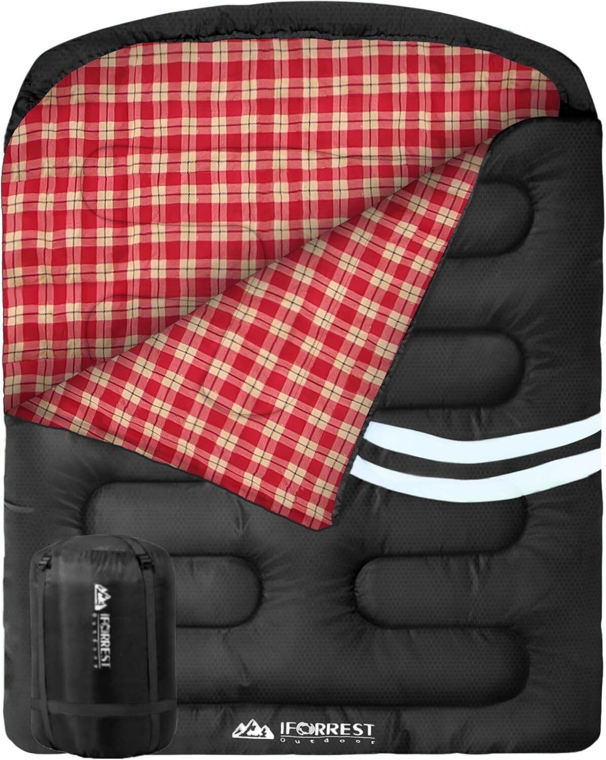 10°F Cotton Flannel Double Sleeping Bag - Waterproof, 2-Person Travel Essential