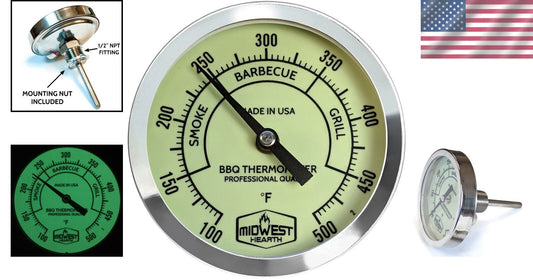 304 Stainless Steel Grill Thermometer with Easy-Read Cooking Zones, 3" Dial
