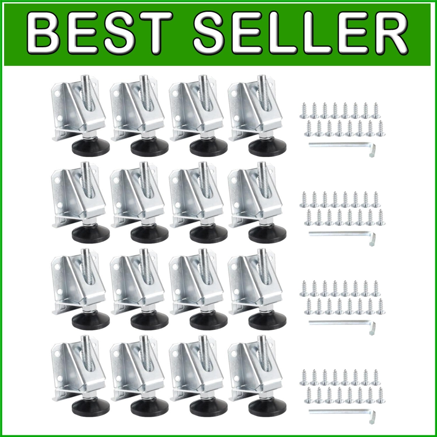 16-Pack Heavy Duty Adjustable Leg Levelers with Non-Marring Pads for Stability