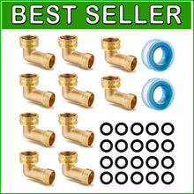 Load image into Gallery viewer, Quality Solid Brass 90-Degree Hose Elbow Connector - Pack of 10 for Durability