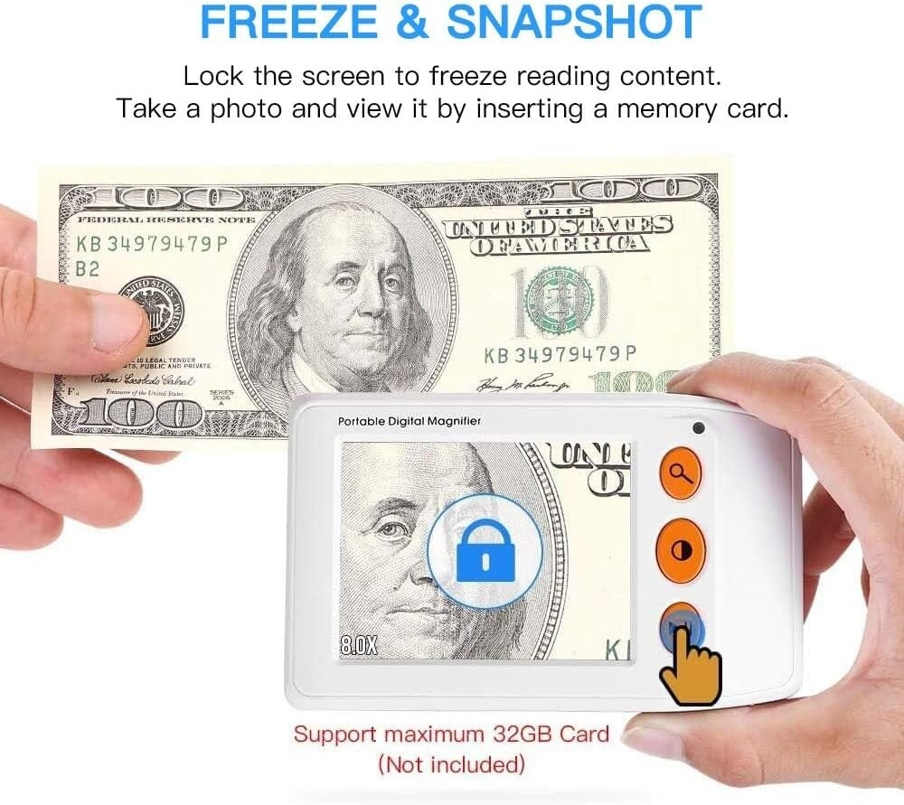 Ergonomic Digital Magnifier - Compact Design with AV Output for Larger Displays