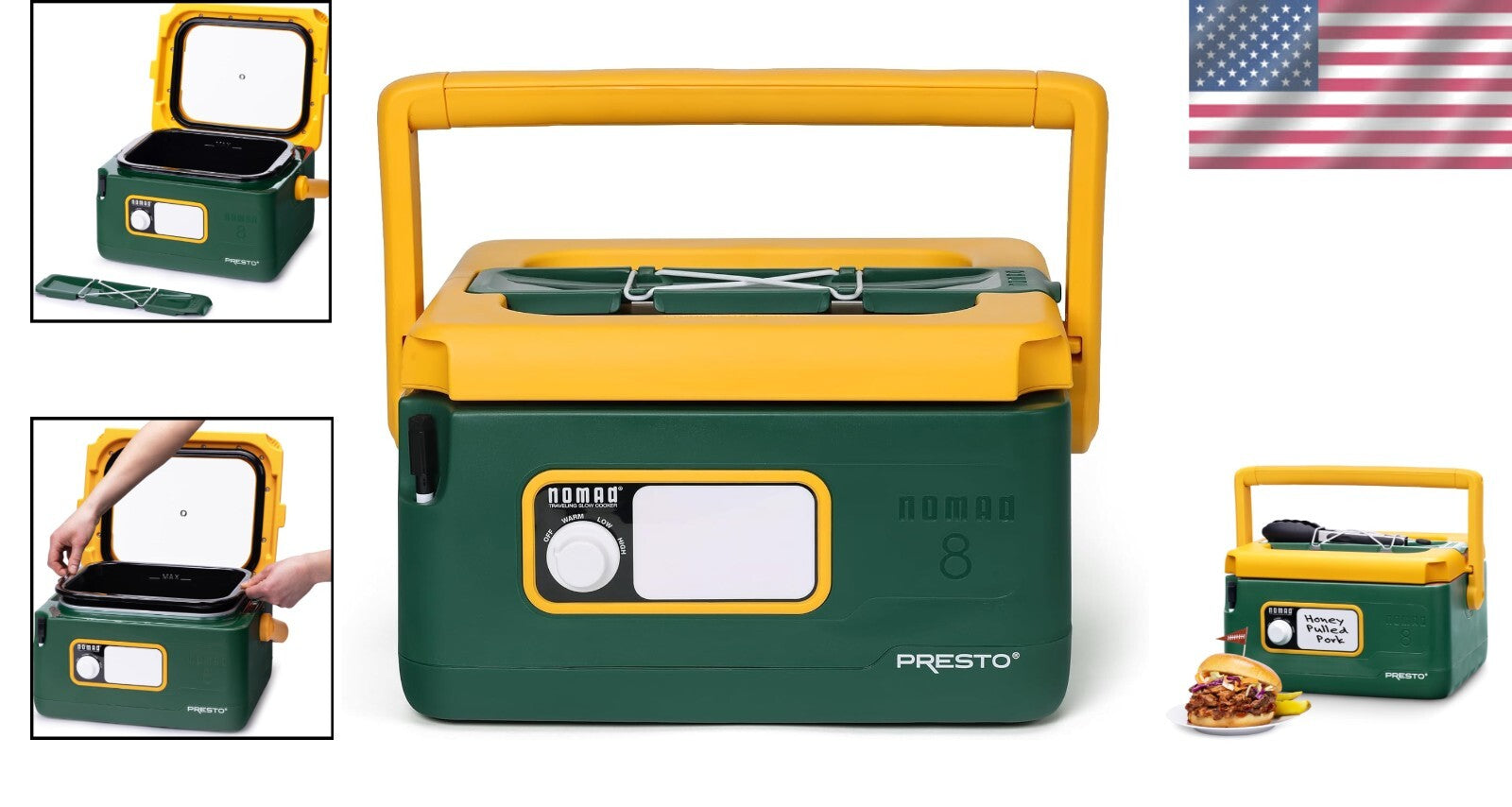 Elegant 8-Quart Nomad Slow Cooker in Green/Gold - Ideal for Buffets & Gatherings