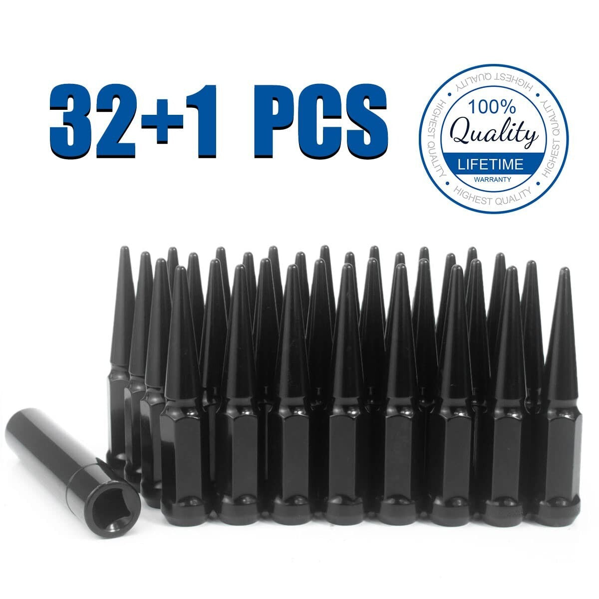 Electrophoresis Coated 14x1.5 Black Spike Lug Nuts for Car Aesthetics - 32 Pack