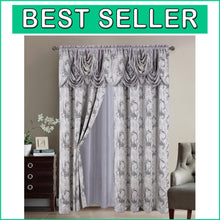 Load image into Gallery viewer, Sophisticated 2-Piece Jacquard Curtain Panel Set with Light-Filtering Valance
