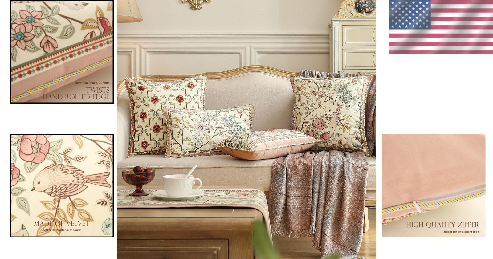 Elegant 4-Piece Machine Washable Velvet Pillow Covers - Bird & Floral Themes