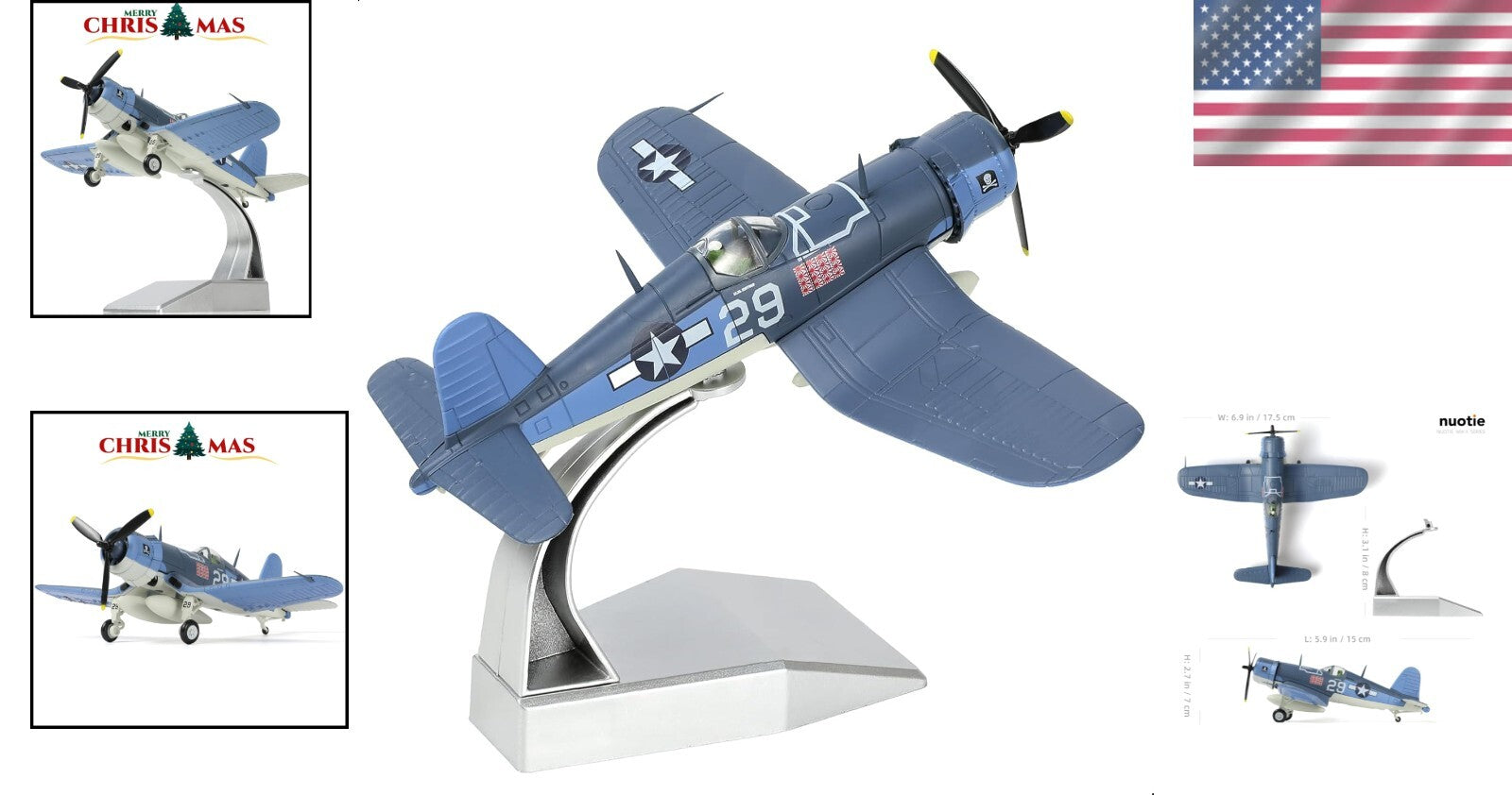 Metal F-4U Corsair Fighter Model - 1/72 Scale WWII Plane for Gift or Display