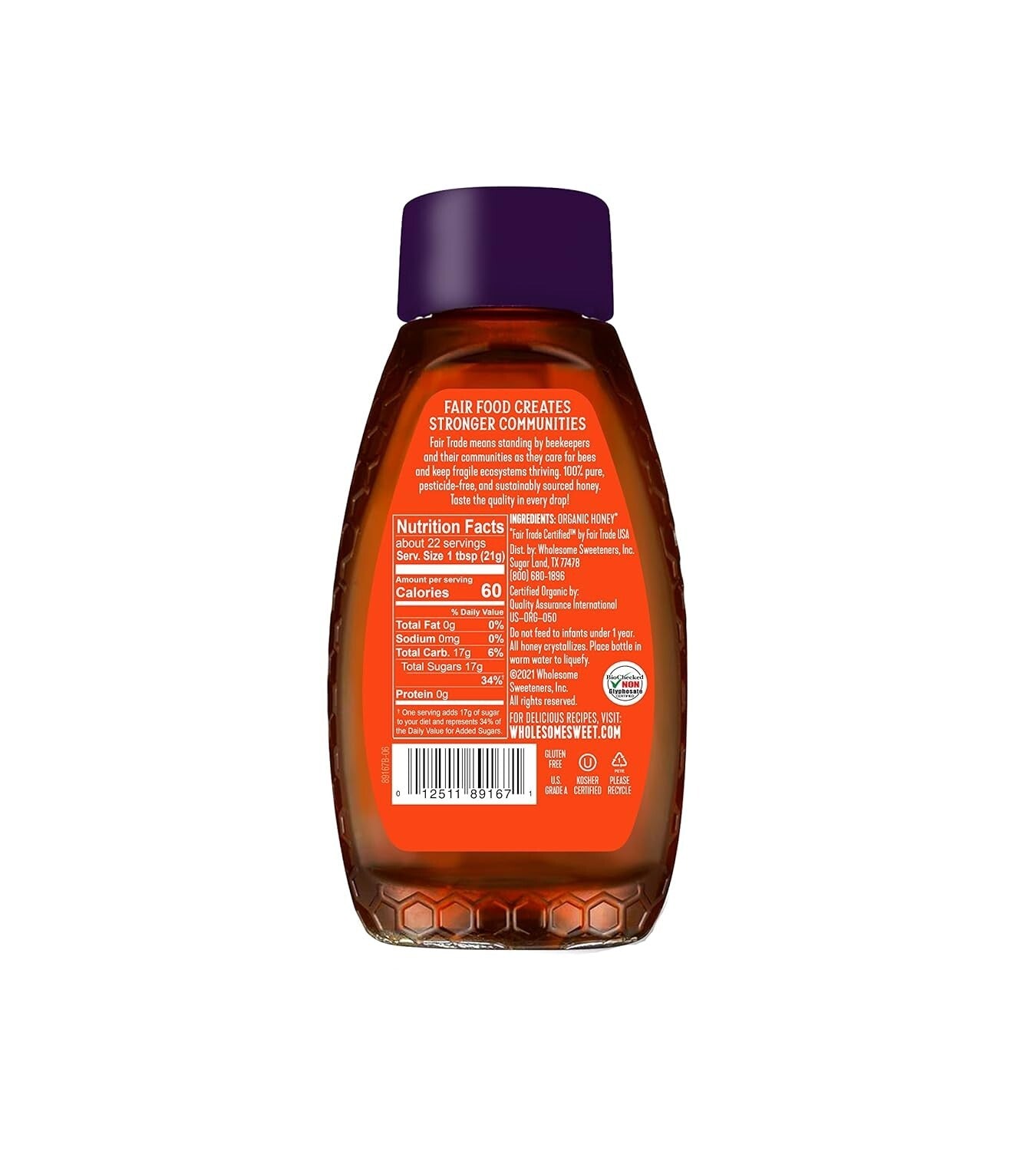 Deliciously Sweet 16oz Organic Honey, Fair Trade Certified - Set of 6 Bottles