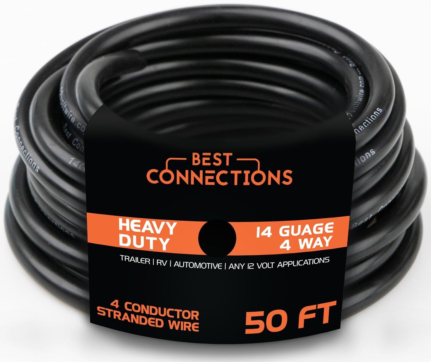 50 Feet 14 Gauge Heavy Duty 4 Way Trailer Wire - Color-Coded & Weatherproof