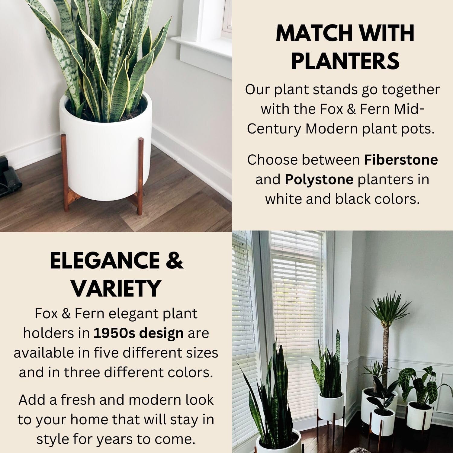 Elegant Mid Century Acacia Wood Plant Stand - Fits 14.9 Inch Pots, No Assembly