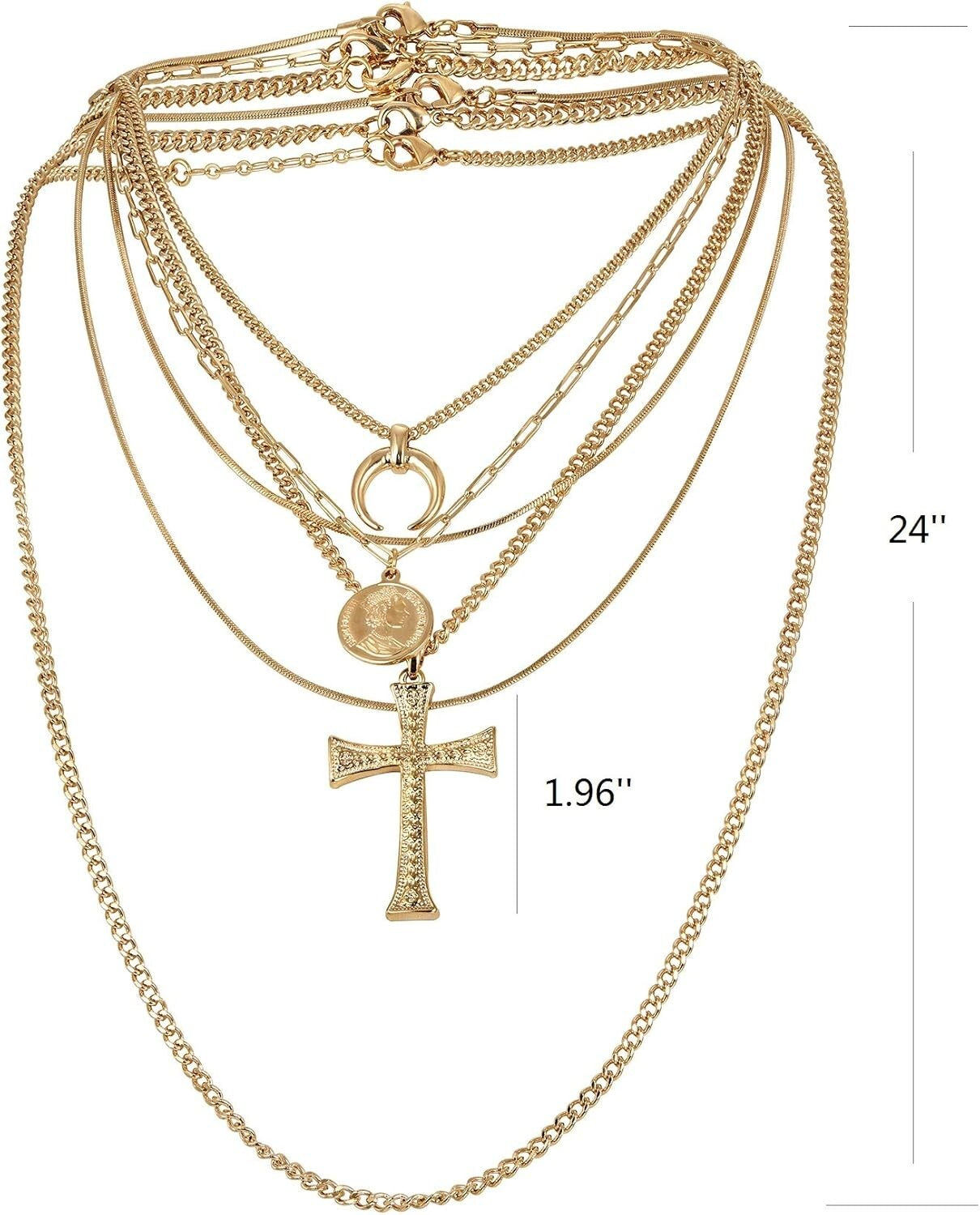 Chunky Gold Layered Necklace with Stylish Coin Pendant - 14K Gold Beauty