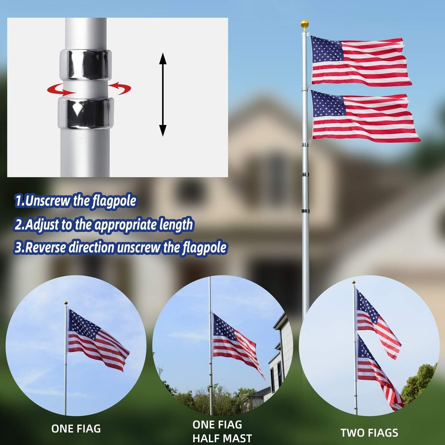 Versatile 14 Gauge Flag Pole Kit with Easy Unlocking and Reinforced Stability