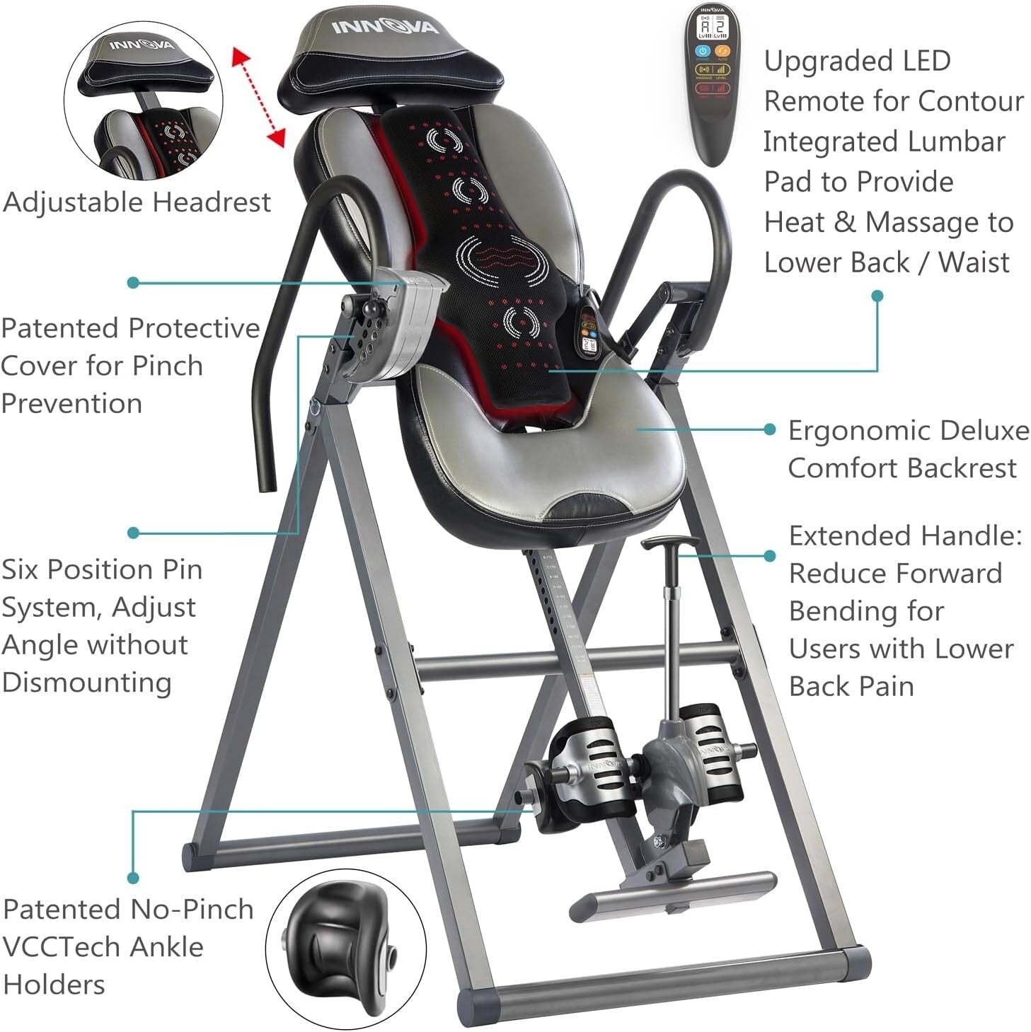 Advanced Inversion Table with Heat & Massage for Back Pain Relief - Gray/Black