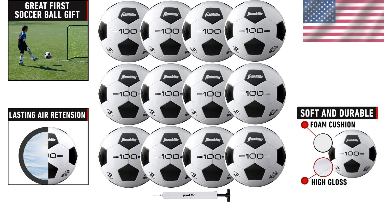 All-Weather Soccer Balls - 12 Pack with Pump - Soft Foam-PVC Construction
