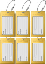 Load image into Gallery viewer, Customizable Travel ID Tags - 6 Pack Gold Metal Luggage Tags by TUFFTAAG