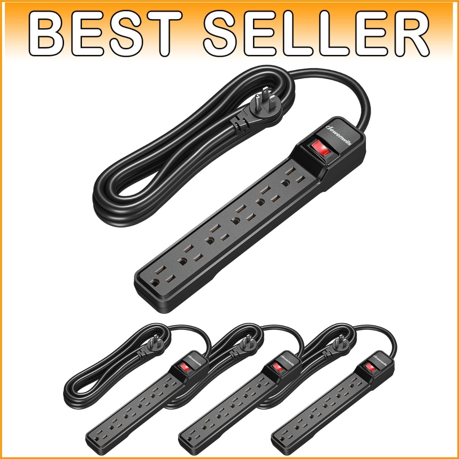 15FT Power Strip with 6 Outlets and Circuit Breaker - UL Listed Safety Features
