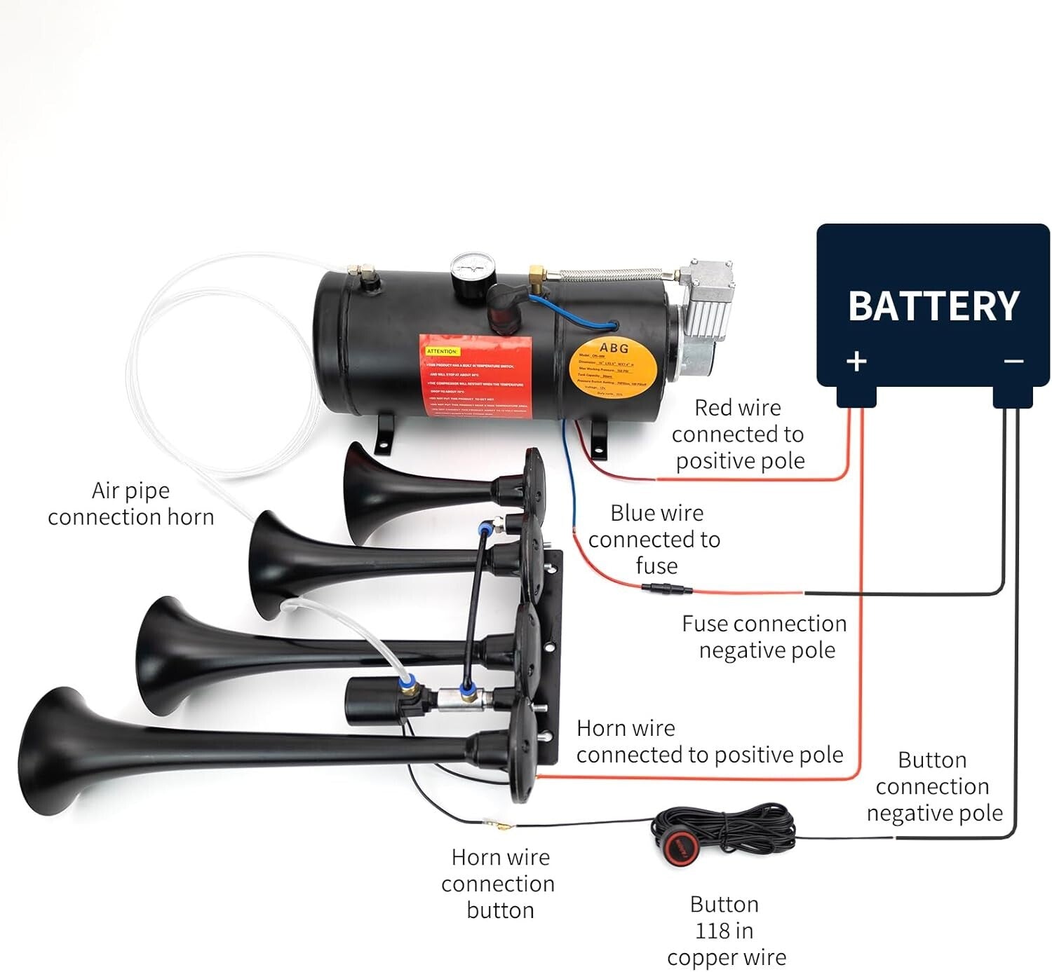 Complete 178dB Train Horn System with Easy Installation - Heavy Duty Durability