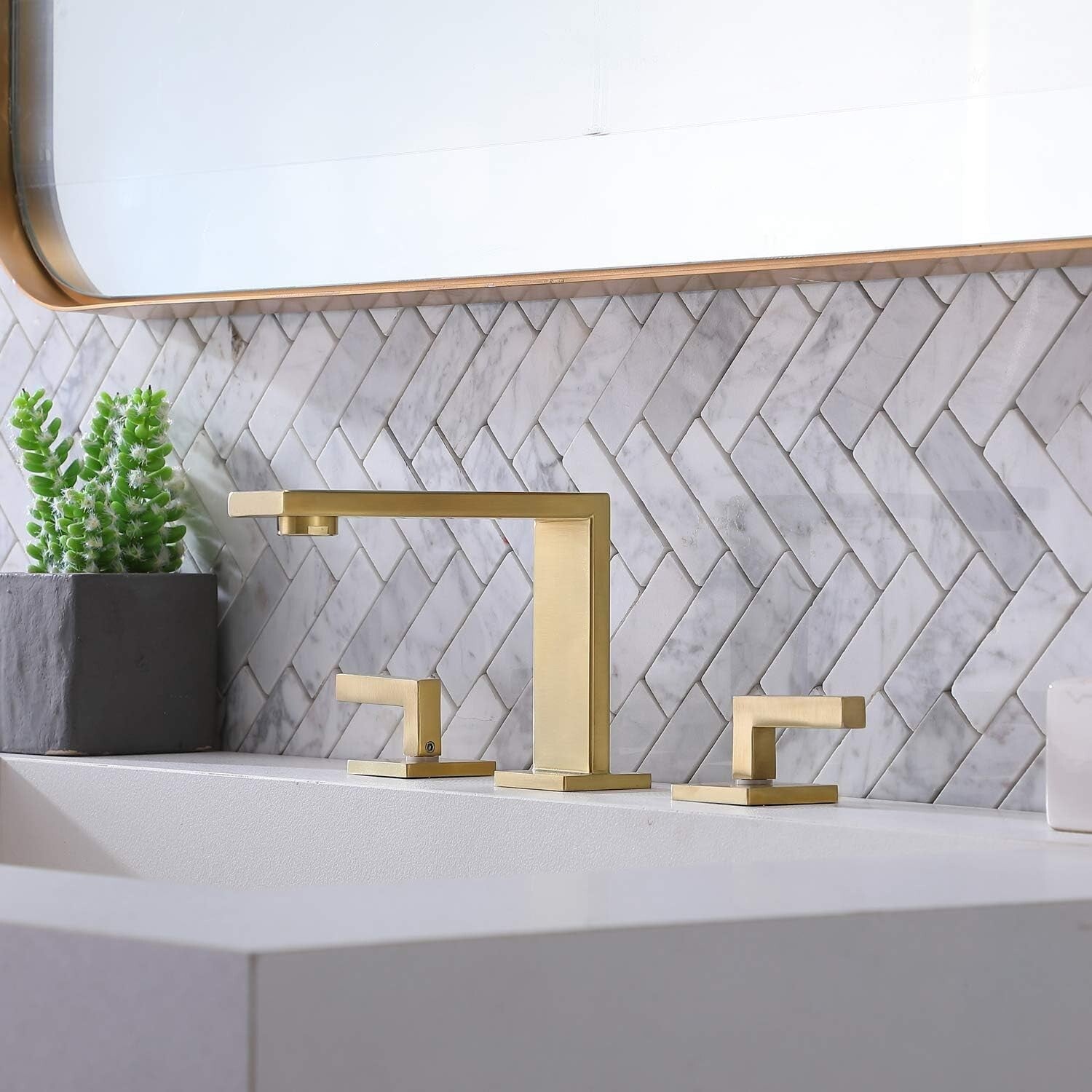 Elegant 2 Handle Brushed Gold Bathroom Faucet with Water Supply Lines Included