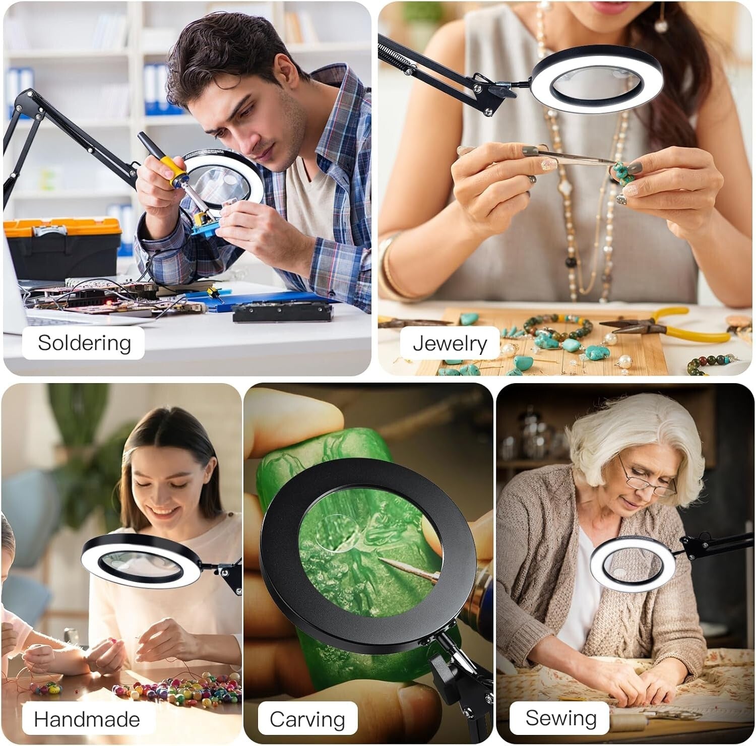 Flexible Gooseneck Magnifier with Light - 10x/5x for Easy Reading and Crafts