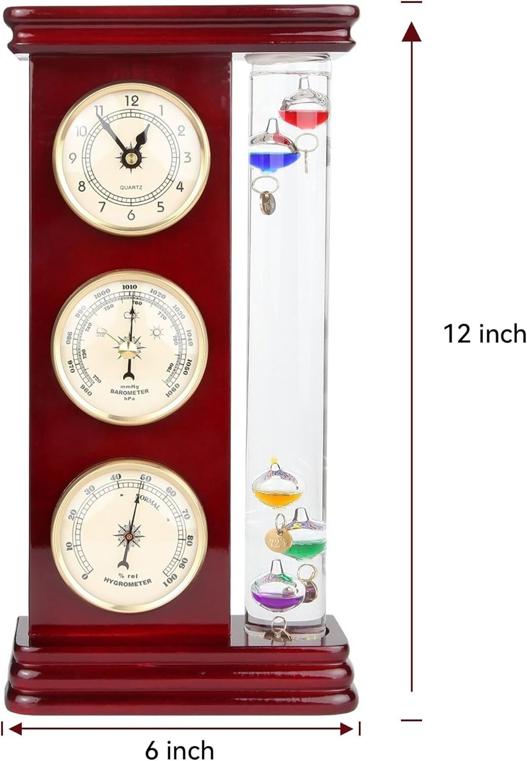 Classic Gold Weather Station with Galileo Thermometer & Multi-Colored Spheres