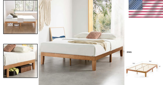 Durable 12-Inch King Platform Bed with Wooden Slats - Mid-Century Modern Style