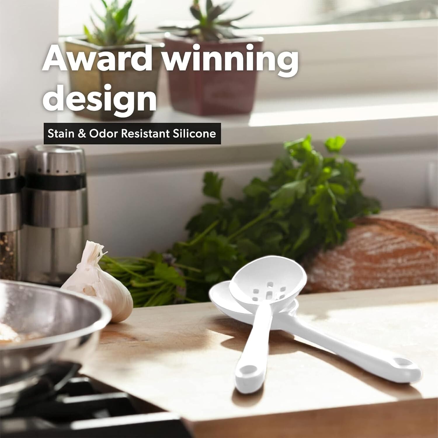 Durable Heat-Proof Silicone Spoon Set - 3 Pieces for Mixing, Serving & Stirring