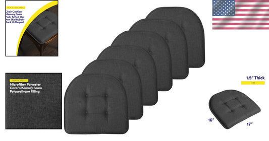Non-Skid 6 Pack Charcoal Gray Memory Foam Chair Pads - Stylish Tufted Design