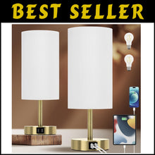 Load image into Gallery viewer, Modern Bedside Lamp Set with USB Ports - Touch Control &amp; Dimmable Features
