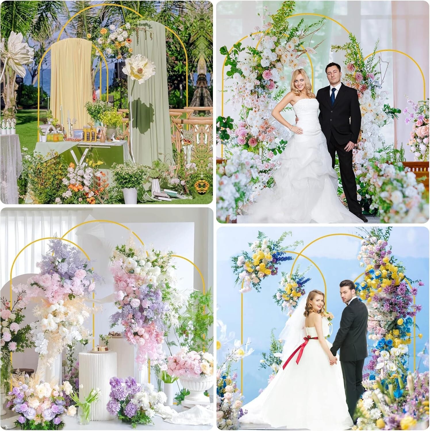 Elegant Gold Wedding Arch Stand Set of 3 - 7.2FT, 6.6FT & 6FT Backdrop Frame