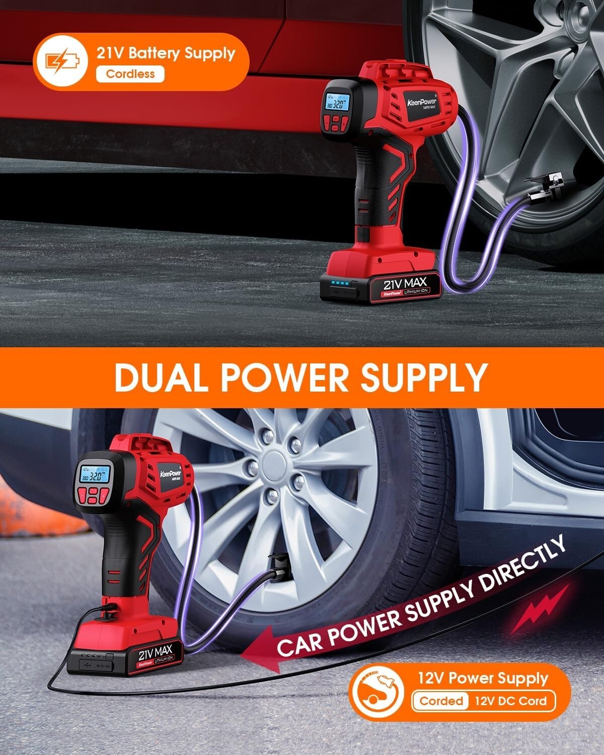 Field-Ready Tire Air Pump - Digital Pressure Gauge, 160 PSI & Dual Power Supply