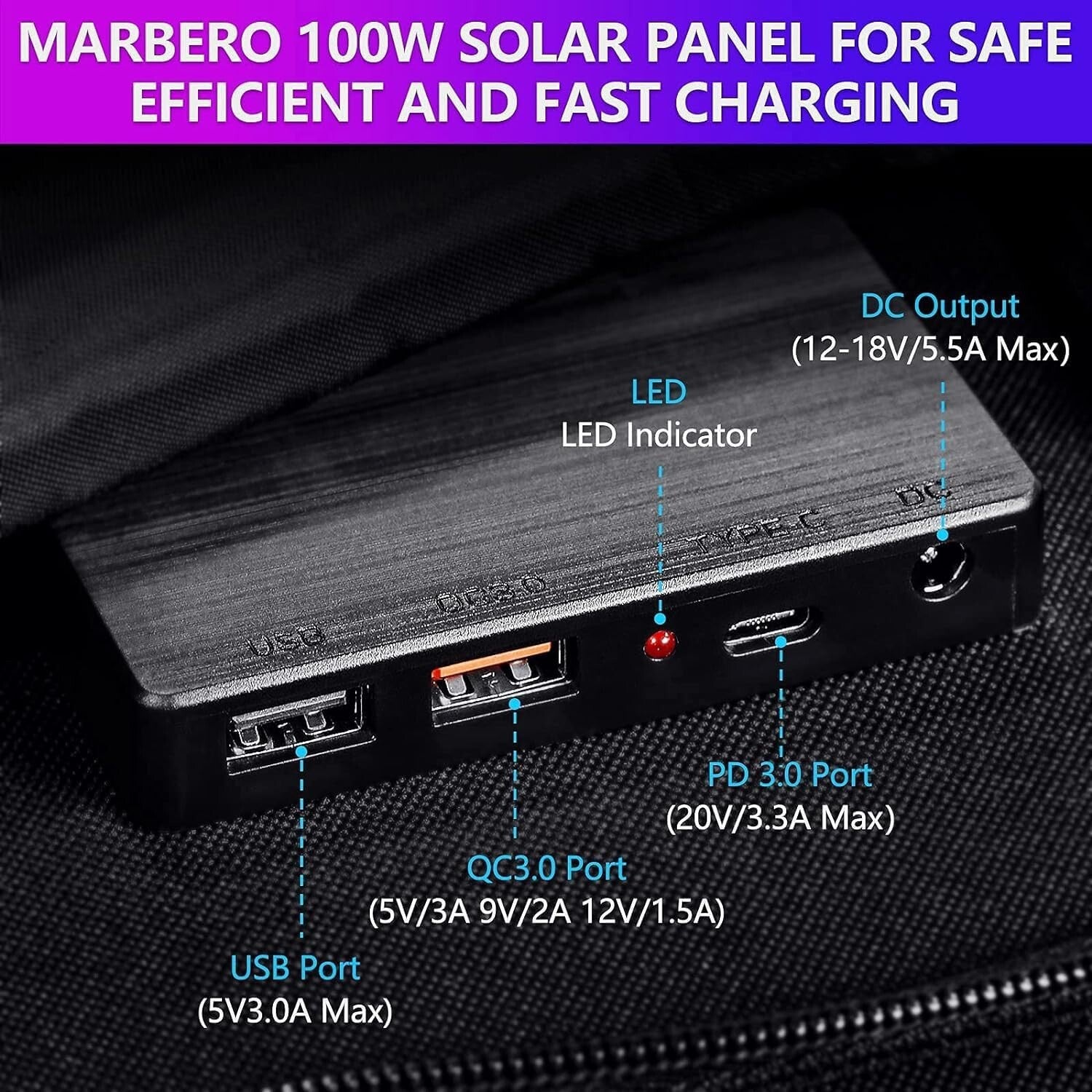 High-Efficiency 100W Portable Solar Panel with 10 Connectors for Outdoor Power