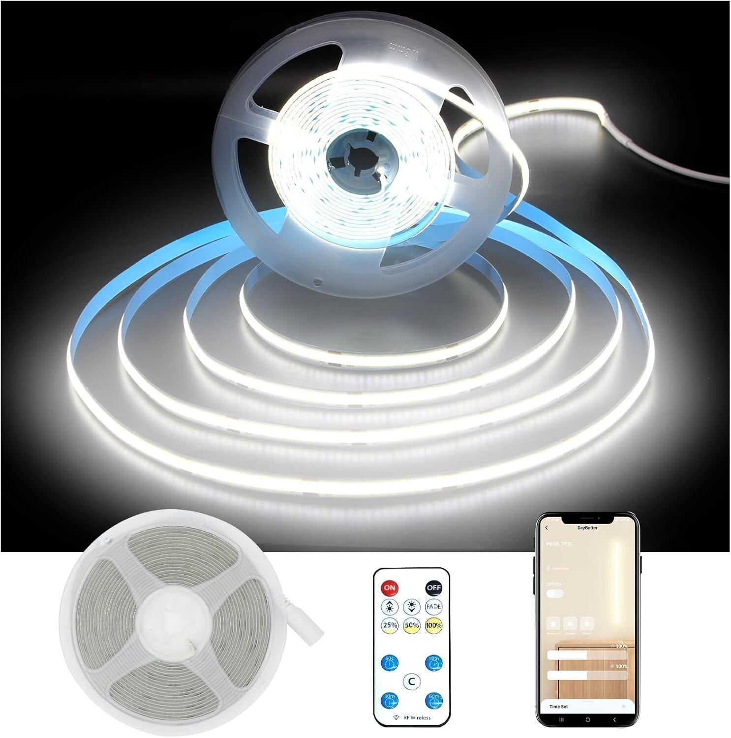 Super Bright 3200 LED COB Tape Light - 6500K Indoor Lighting with Remote Control