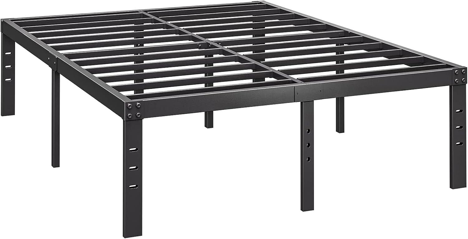 Elegant Black Metal 18-Inch Queen Bed Frame with Complete Storage Solution