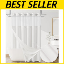 Load image into Gallery viewer, Water-Resistant Linen Shower Curtain with Removable Liner &amp; Top Window Design