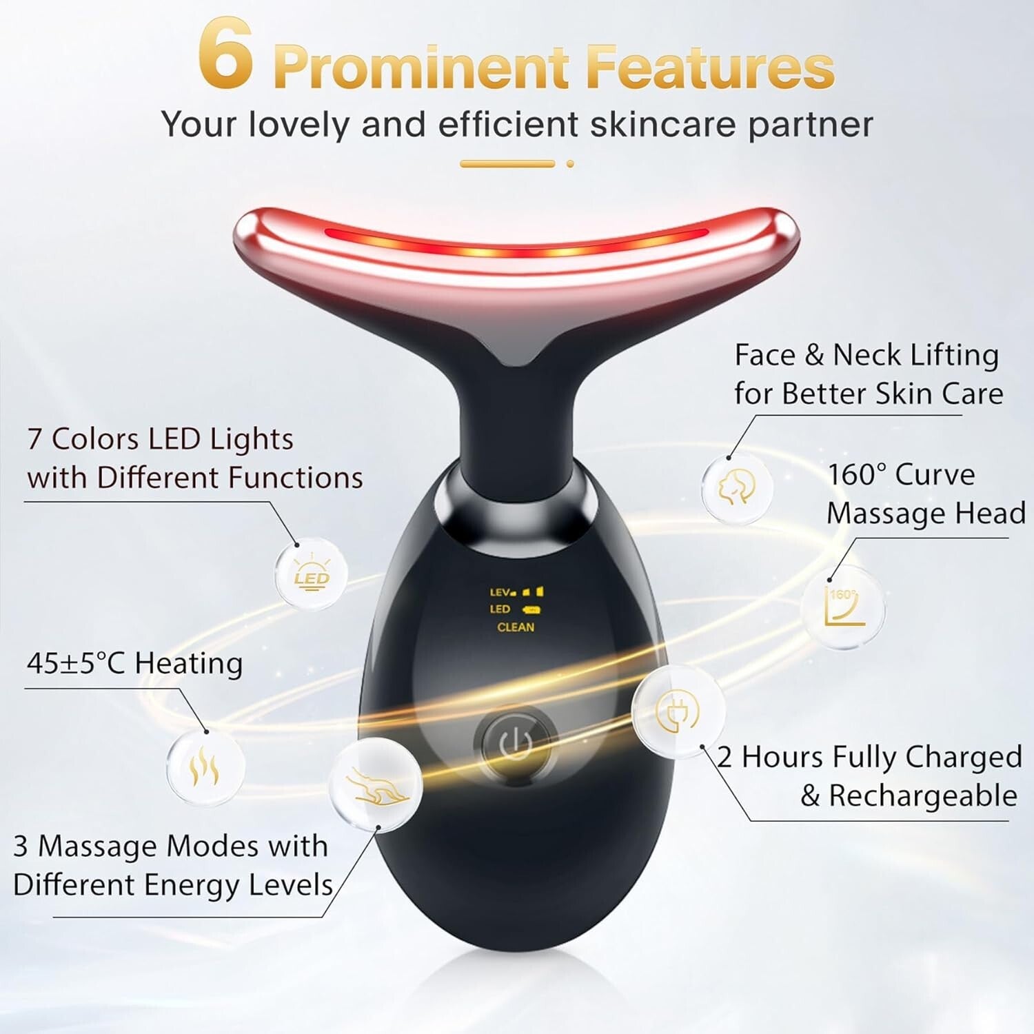 Multifunctional Skin Care Device with 7 LED Modes - Glossy Black Massager