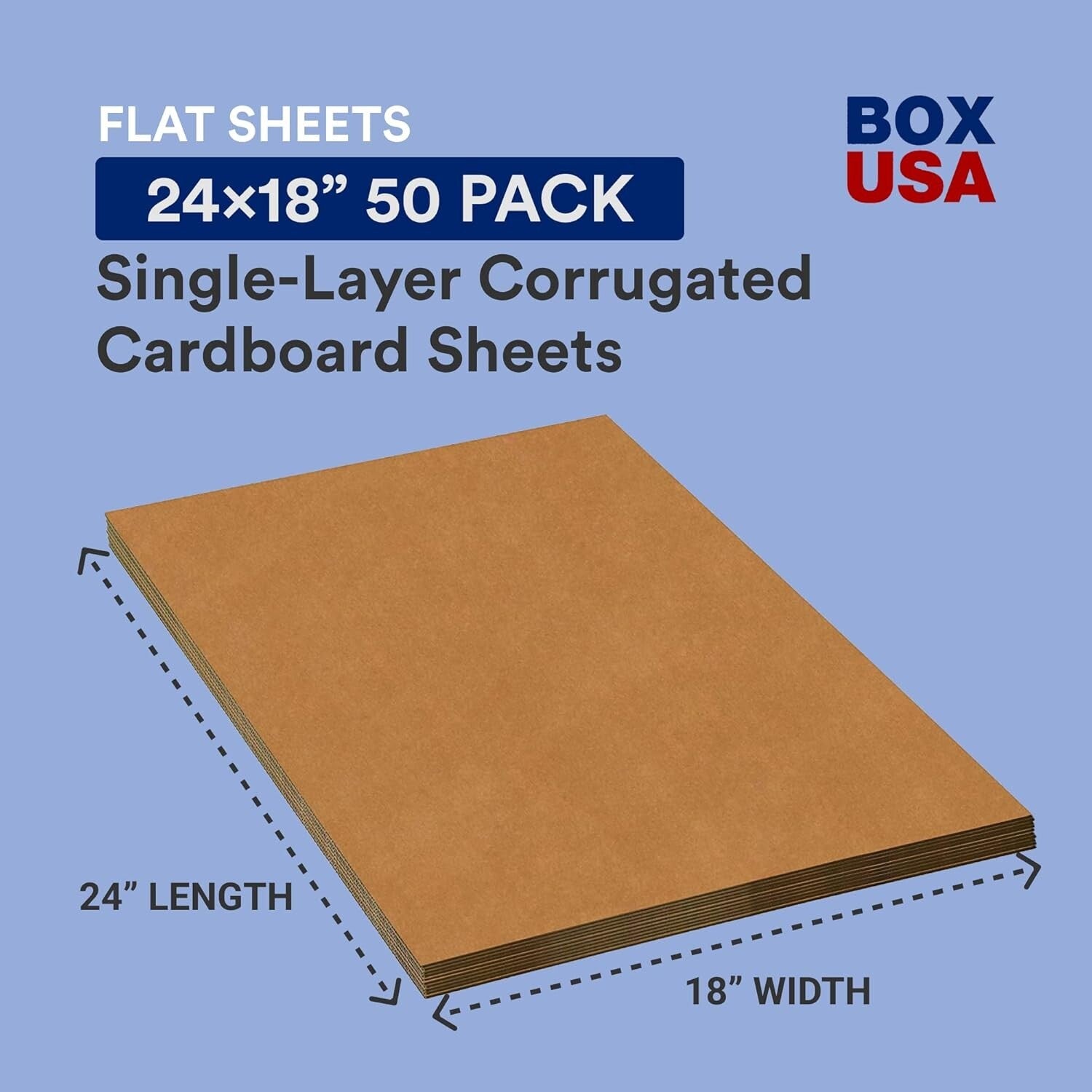 Durable Corrugated Cardboard Sheets 24" x 18" – 50 Sheets for Efficient Shipping