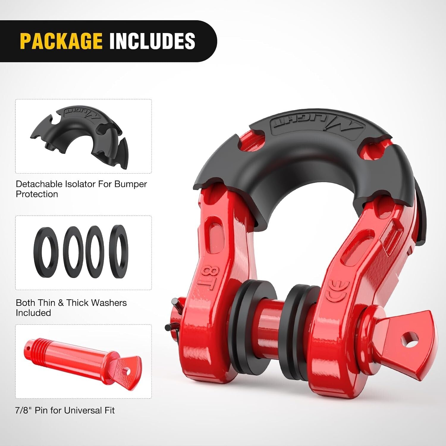 Premium 3/4" Mega D-Ring Shackles with 7/8" Pin- Ideal for Off-Road Recovery