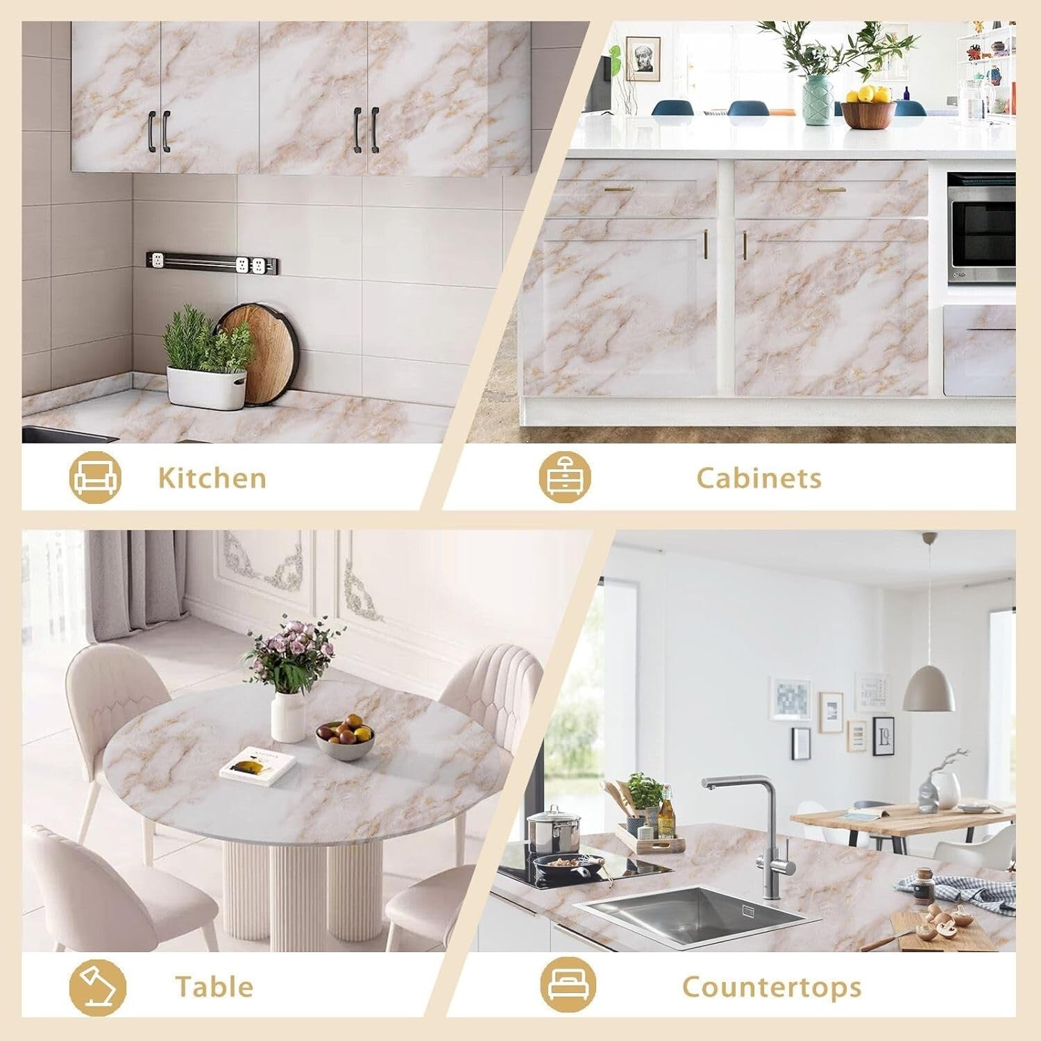 Self-Adhesive Gold Marble Peel and Stick Wallpaper for Elegant Countertops 23...