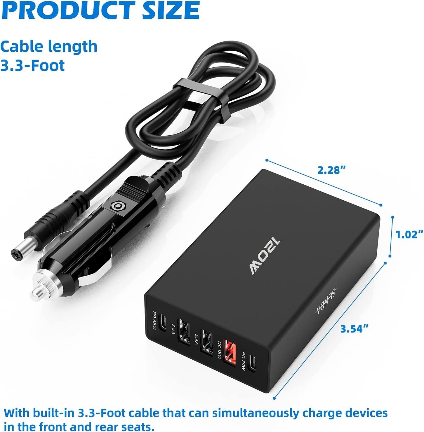 Versatile 5-Ports USB C Car Charger 120W - Fast Charging for All Devices