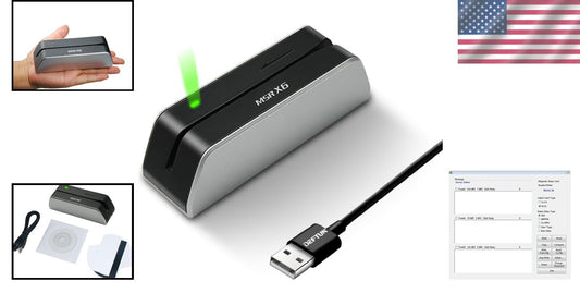 Plug & Play Magnetic Card Reader Writer - USB Powered, 20 Blank Cards Included